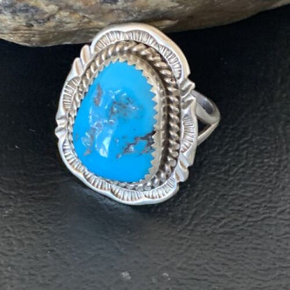 Navajo Blue Kingman Turquoise Ring | Sterling Silver | Sz 9 | Authentic Native American Handmade | 12952