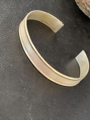 Navajo Sterling Silver Stamped Cuff Bracelet | Authentic Native American Handmade | 13675 - Masha USA
