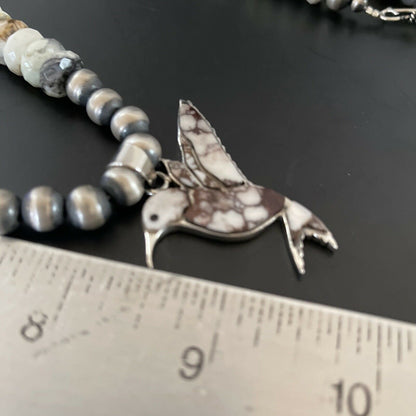 Navajo Hummingbird Inlay Necklace Pendant | Sterling Silver | Wild Horse Turquoise Inlay | 11345