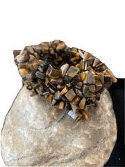 Native American Multi-Stone Bracelet | Tiger's Eye & Coffee Bead | Stretchable | Handmade | 1409