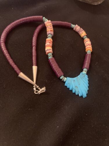 Santo Domingo Sugilite Turquoise Pendant Necklace | Sterling Silver | Authentic Native American Handmade | 22" | 612
