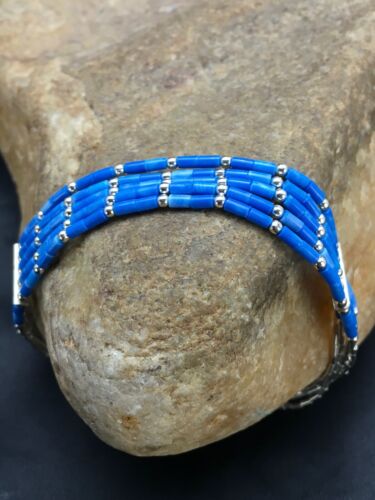Denim Stabilized Lapis Heishi Bracelet | Sterling Liquid Silver | 5-Strand | 7" | 2935