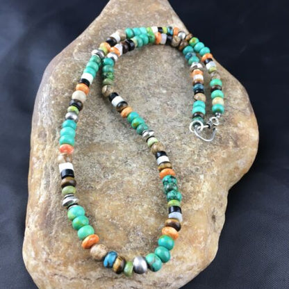 Navajo Orange Spiny Oyster Multi-Color Necklace | 18" | Authentic Native American Handmade | 10154