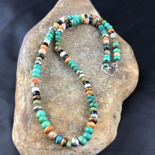 Navajo Orange Spiny Oyster Multi-Color Necklace | 18" | Authentic Native American Handmade | 10154