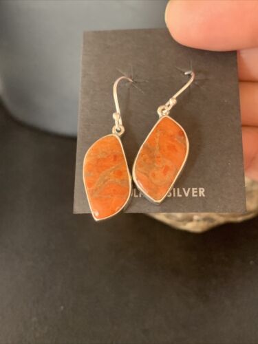 Native American Orange Apple Coral Earrings | Sterling Silver | 1" | 14095