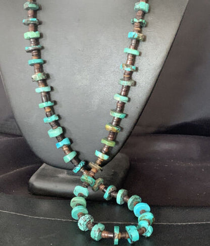 Native American Navajo Turquoise Shell Heishi Bead Necklace | Sterling Silver | 30" | 00762