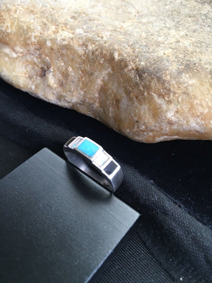 Southwestern Navajo Opal & Turquoise Inlay Ring | Sterling Silver | Sz 6 | 01719