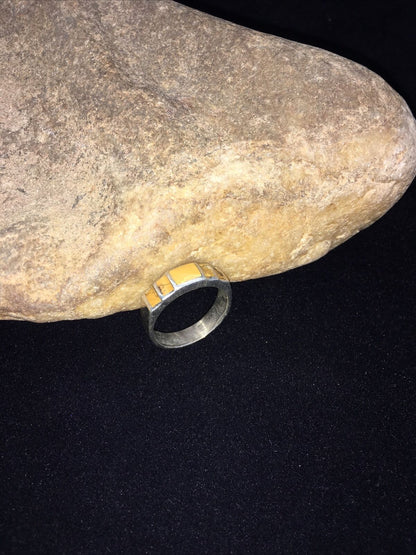 Navajo Yellow Turquoise Inlay Ring | Sterling Silver | Sz 11.5 | Authentic Native American Handmade | 1732