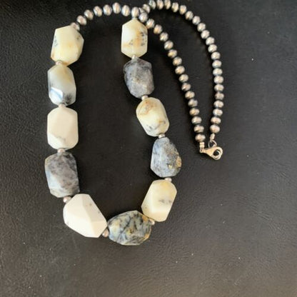 Native American White Opal Bead Necklace | 21mm | Sterling Silver | Navajo Handmade | 21" | 13981