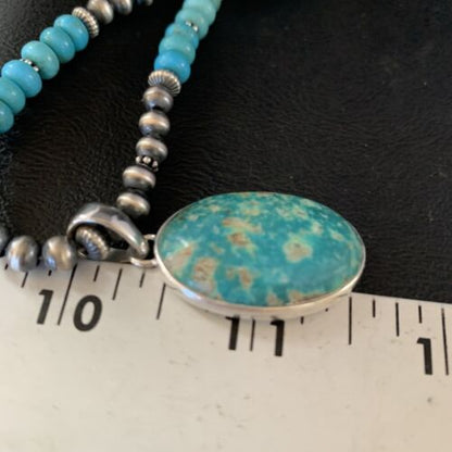 Navajo Blue Turquoise Pendant Necklace | Sterling Silver | Authentic Native American Handmade | 13868