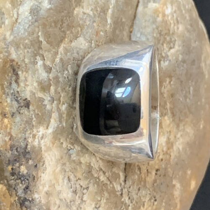 Southwestern Men's Navajo Black Onyx Inlay Ring | Sterling Silver | Sz 10 | Authentic Native American Handmade | 10740