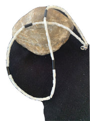 Men's Navajo Onyx & Mother of Pearl Heishi Bead Necklace | Sterling Silver | Authentic Native American Handmade | 20" | 01412