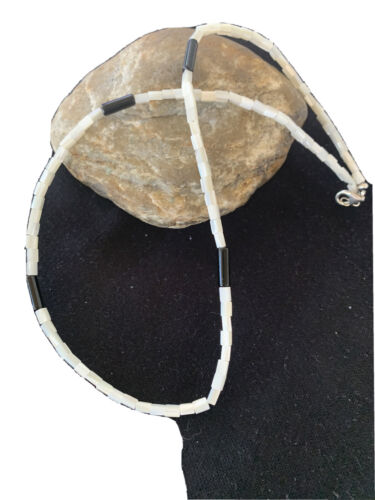 Men's Navajo Onyx & Mother of Pearl Heishi Bead Necklace | Sterling Silver | Authentic Native American Handmade | 20" | 01412