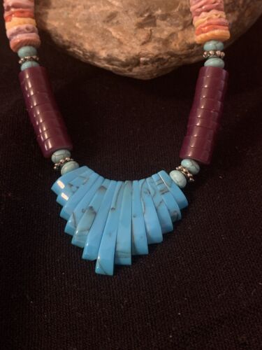 Santo Domingo Sugilite Turquoise Pendant Necklace | Sterling Silver | Authentic Native American Handmade | 22" | 612