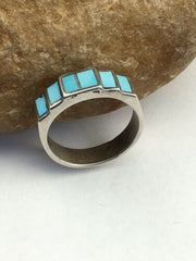 Navajo Blue Kingman Turquoise Inlay Ring | Sterling Silver | Sz 10 | Authentic Native American Handmade | 01594