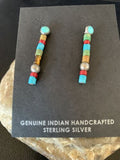 Multi-Color Turquoise Coral Bead Earrings | Sterling Silver | Navajo Handmade | 1" | 13053