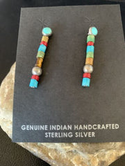 Multi-Color Turquoise Coral Bead Earrings | Sterling Silver | Navajo Handmade | 1" | 13053