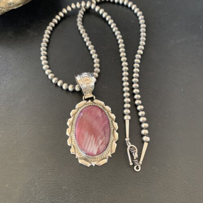 Navajo Pearls Purple Spiny Oyster Pendant Necklace | Sterling Silver | Authentic Native American Handmade | 10701