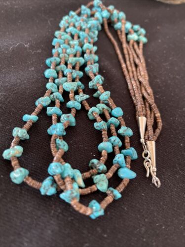 Navajo Kingman Turquoise 3 Strand Necklace | Sterling Silver | Authentic Native American Handmade | 1161
