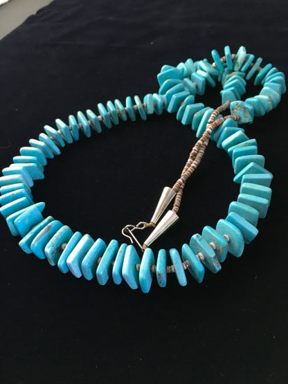 Santo Domingo | Spiderweb Turquoise Bead Necklace | Sterling Silver | 29" | Authentic Native American Handmade | 1758