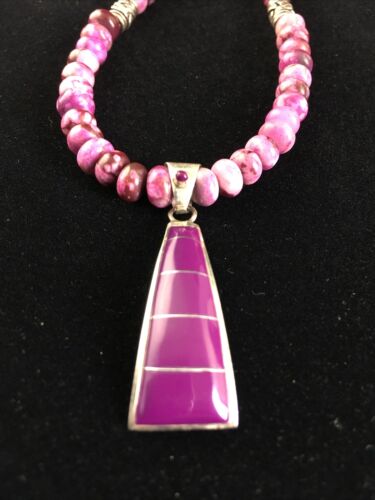 Navajo Purple Sugilite Inlay Pendant Necklace | Sterling Silver | 17" | Authentic Native American Handmade | 10008