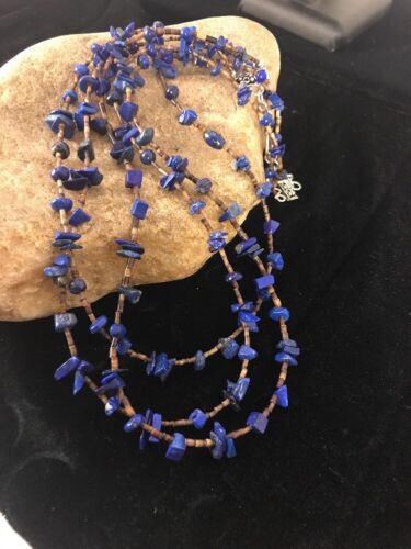 Navajo Multi Strand Necklace | Lapis Bone | Sterling Silver | 21" | Authentic Native American Handmade | 3343