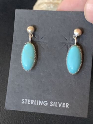Blue Turquoise Dangle Post Earrings | Sterling Silver | 0.50" | 12713