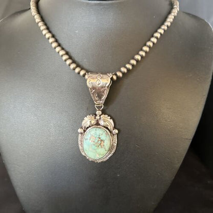 Navajo Blue Golden Hills Pendant Necklace | Sterling Silver | Authentic Native American Handmade | 14623