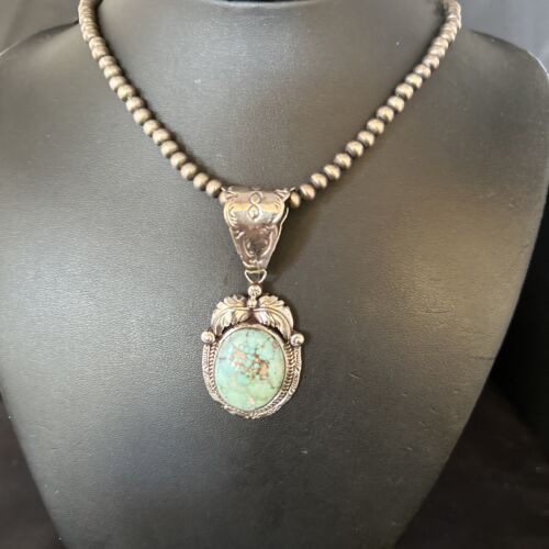 Navajo Blue Golden Hills Pendant Necklace | Sterling Silver | Authentic Native American Handmade | 14623