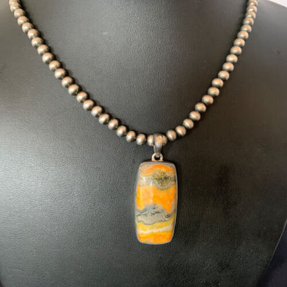 Navajo Bumblebee Jasper Pendant Necklace | Sterling Silver | Authentic Native American Handmade | 12726