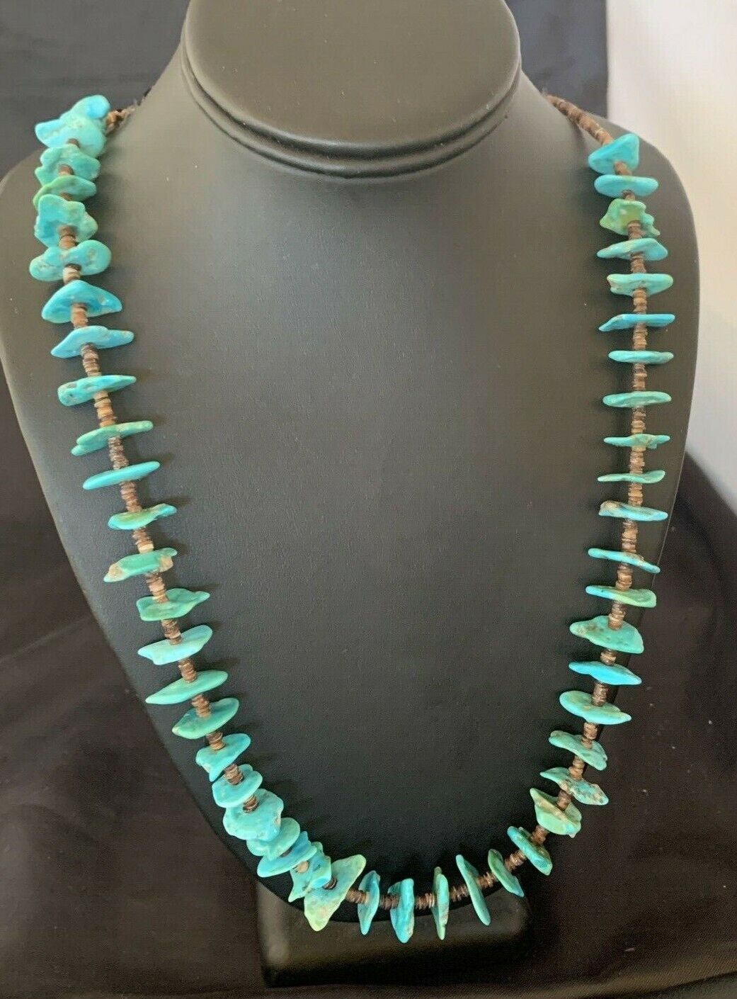 Navajo | Sterling Silver | Kingman Turquoise Shell Necklace | 26" | Authentic Native American Handmade | 11818