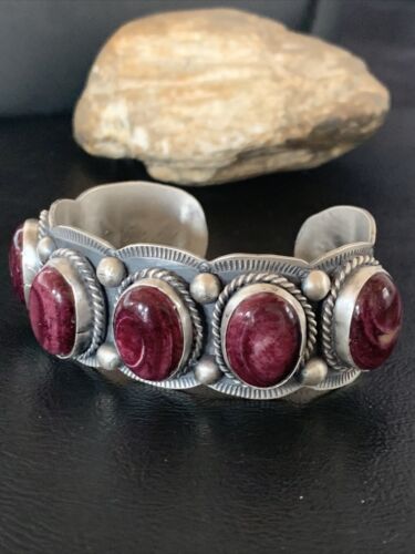Navajo Purple Spiny Oyster Row Cuff Bracelet | Sterling Silver | Authentic Native American Handmade | 2089