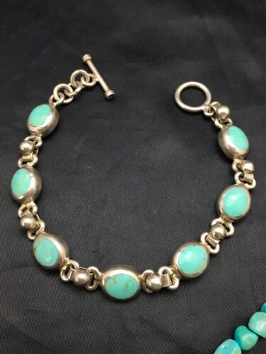 Native American Turquoise Nugget Necklace, Earrings & Bracelet Set | Sterling Silver | Handmade Navajo Jewelry | 3145 - Masha USA