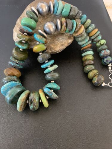 Navajo Pearls Sterling Silver Chunky Graduated Turquoise Necklace | Authentic Native American  | 20" | 1754