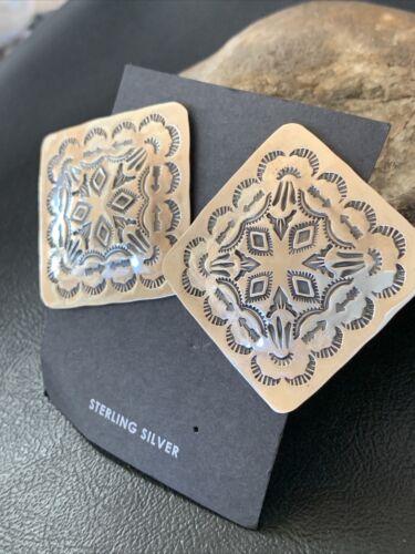 Navajo Sterling Silver Stamped Earrings | Authentic Native American Handmade | 1668