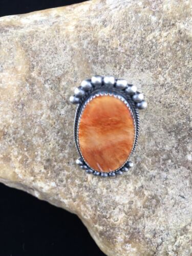 Navajo Orange Spiny Oyster Ring | Sterling Silver | Sz 9 | Authentic Native American Handmade | 10071