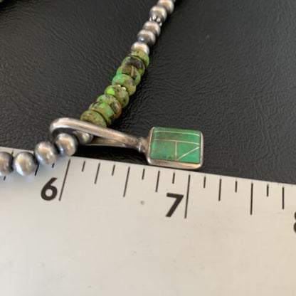 Navajo Green Gaspeite Turquoise Pendant | Sterling Silver | Authentic Native American Handmade | 13266