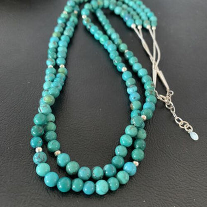Navajo Sterling Heishi Blue Green Turquoise Bead Necklace Pendant | Authentic Native American Handmade | 02024