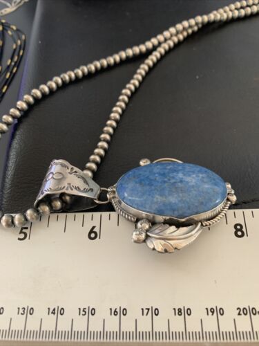 Navajo Denim Lapis Necklace with Pendant | Sterling Silver | Authentic Native American Handmade | 12442