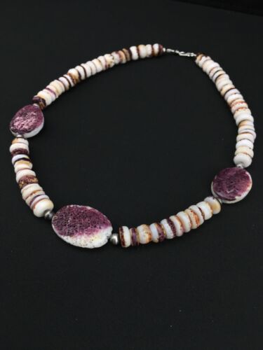 Navajo Purple Spiny Oyster Necklace | Sterling Silver | 21" | Authentic Native American Handmade | 4915