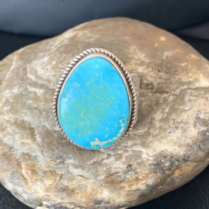 Navajo Blue Kingman Turquoise Ring | Sterling Silver | Sz 12.5 | Authentic Native American Handmade | 11959