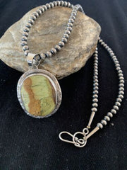 Navajo Green Gaspeite Pendant Necklace | Sterling Silver | Authentic Native American Handmade | 388