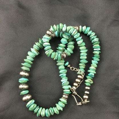 Men's Navajo Blue Green Turquoise Necklace | Sterling Silver | 19" | Authentic Native American Handmade | 10131