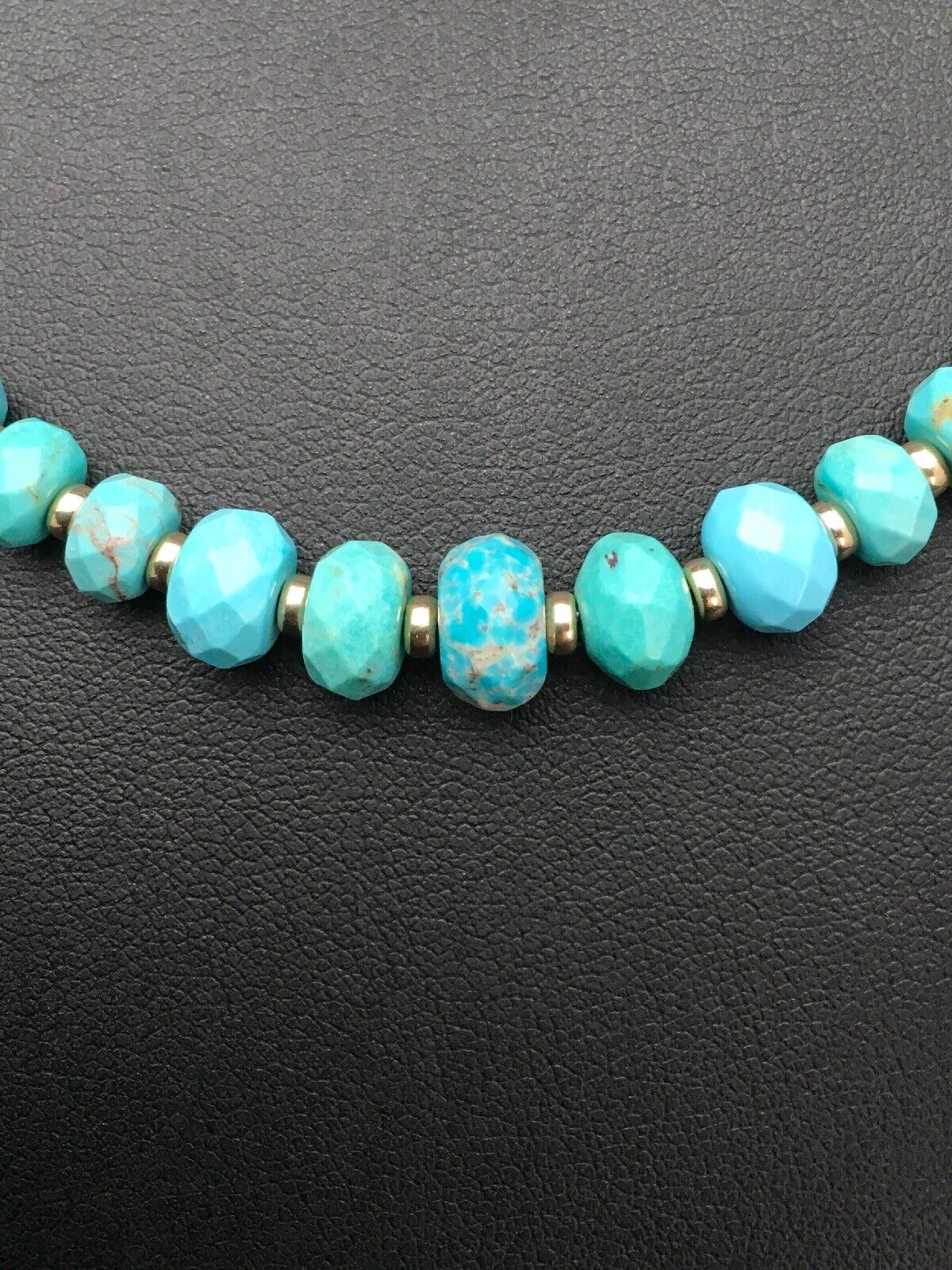 Navajo Faceted Blue Turquoise Necklace | Gold Filled Beads | Authentic Native American | 24" | 2908
