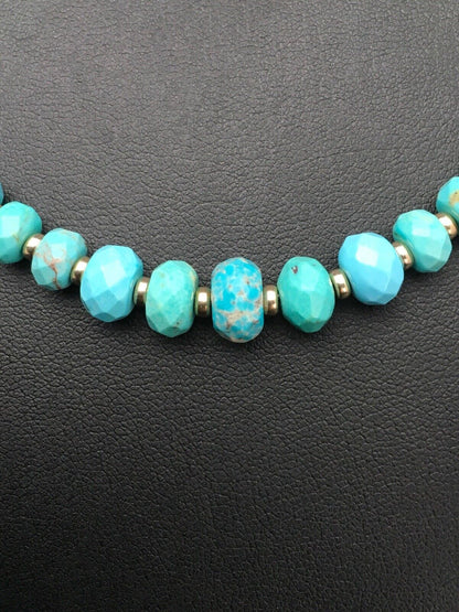 Navajo Faceted Blue Turquoise Necklace | Gold Filled Beads | Authentic Native American | 24" | 2908