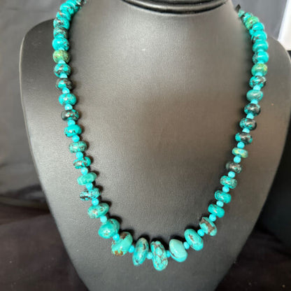 Navajo Pearls Sterling Silver Blue Spiderweb Turquoise Necklace | Authentic Native American | 26" | 14358