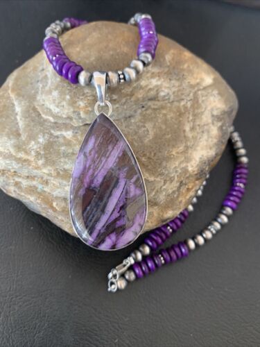 Native American Sterling Silver Navajo Pearl Purple Sugilite Pendant | Authentic Handmade | 11916