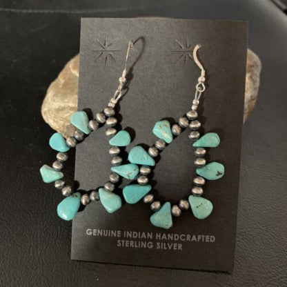 Navajo Blue Cluster Turquoise Bead Earrings | Sterling Silver | Authentic Native American Handmade | 13327