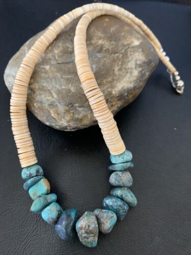 USA Handmade Shell & Turquoise Bead Pendant Necklace with Pearls | Authentic Native American | 20" | 12523