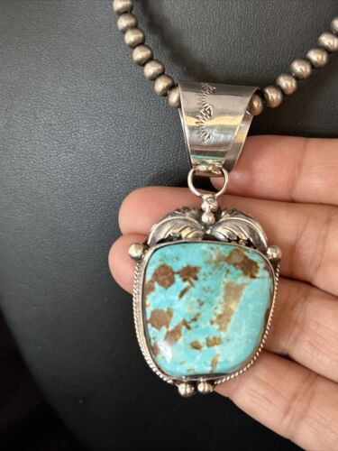 Navajo Pearls Royston Turquoise Necklace Pendant | Sterling Silver | Authentic Native American Handmade | 14802